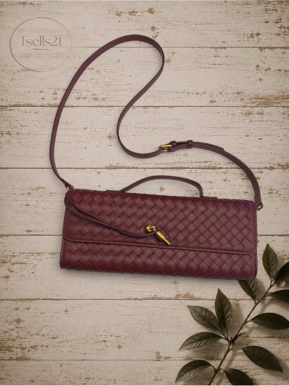 Brand New Woven Faux Leather Clutch Bag – Burgundy / Maroon